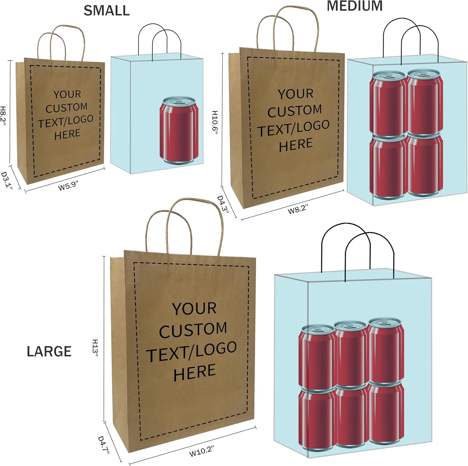 Personalized Paper Bags, 50 PCS Custom Printed Kraft Paper Bags for Small Business, Retail Gift Bags with Logo, Brown Shopping bag with Handle, Paper Bags, Party (Vertical, 1count (Pack of 50))