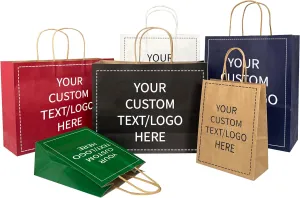 Personalized Paper Bags, 50 PCS Custom Printed Kraft Paper Bags for Small Business, Retail Gift Bags with Logo, Brown Shopping bag with Handle, Paper Bags, Party (Vertical, 1count (Pack of 50))