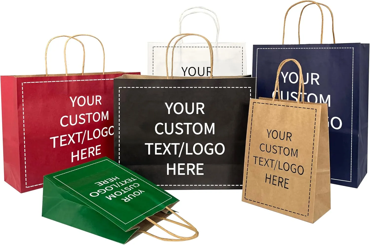 Personalized Paper Bags, 50 PCS Custom Printed Kraft Paper Bags for Small Business, Retail Gift Bags with Logo, Brown Shopping bag with Handle, Paper Bags, Party (Vertical, 1count (Pack of 50))