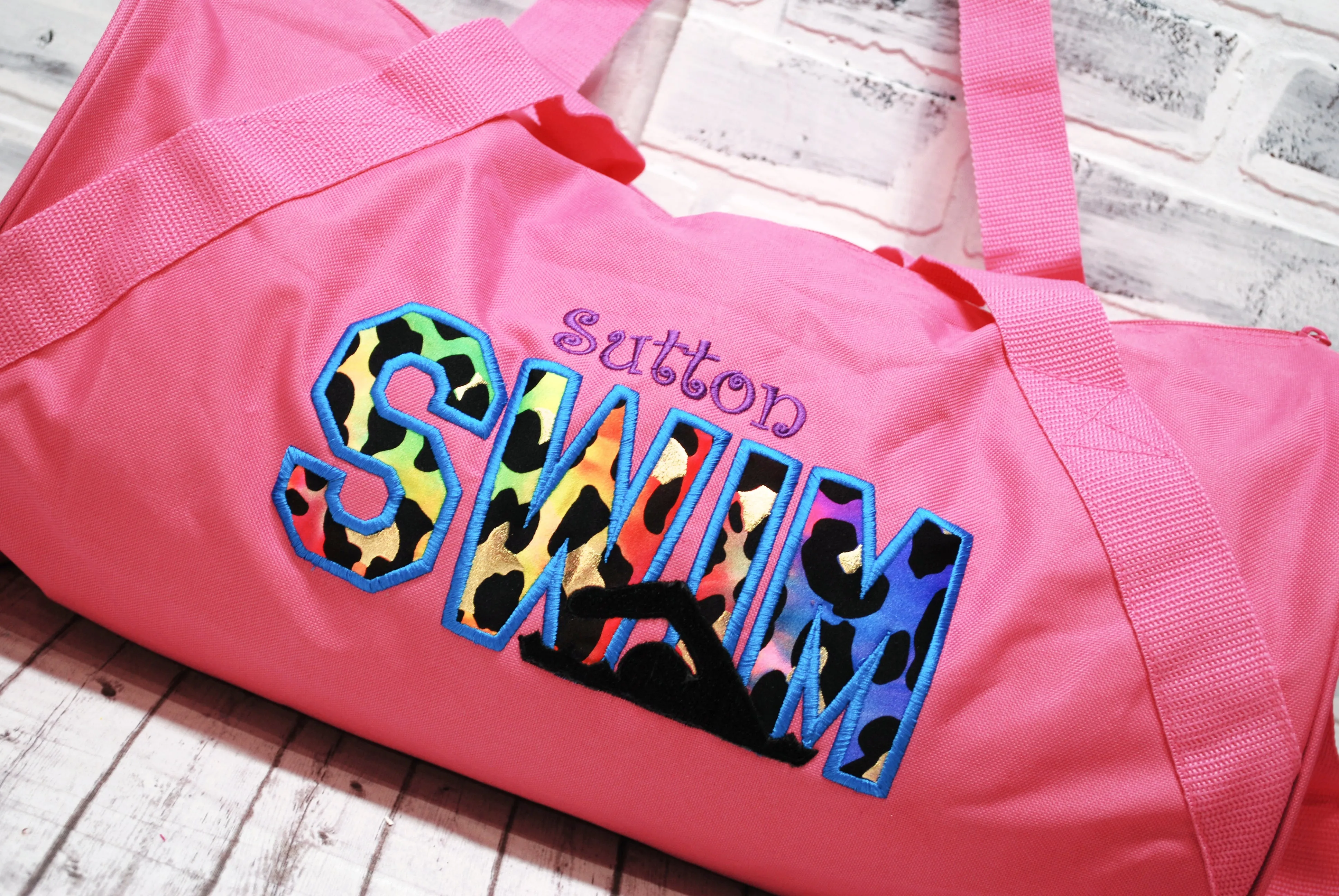 Personalized Swim Colorful Leopard Travel Bag