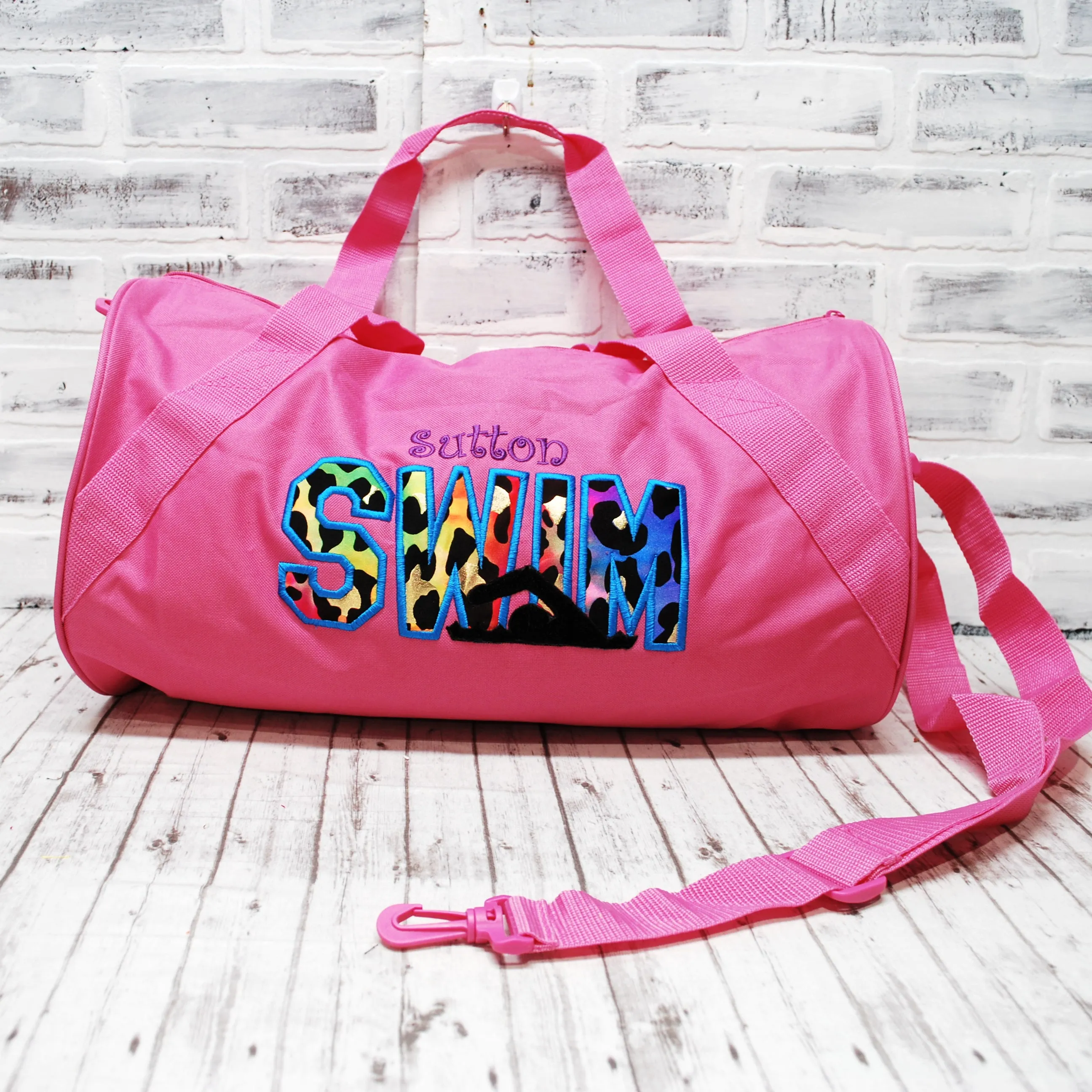 Personalized Swim Colorful Leopard Travel Bag