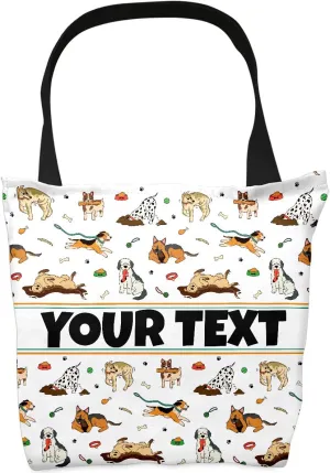 Personalized Tote Bag - Dogs, Custom Name/Text, Reusable w/Straps, Canvas Cloth Fabric, Customized Gift Idea, Birthday/Christmas/Holiday Present, 13x13