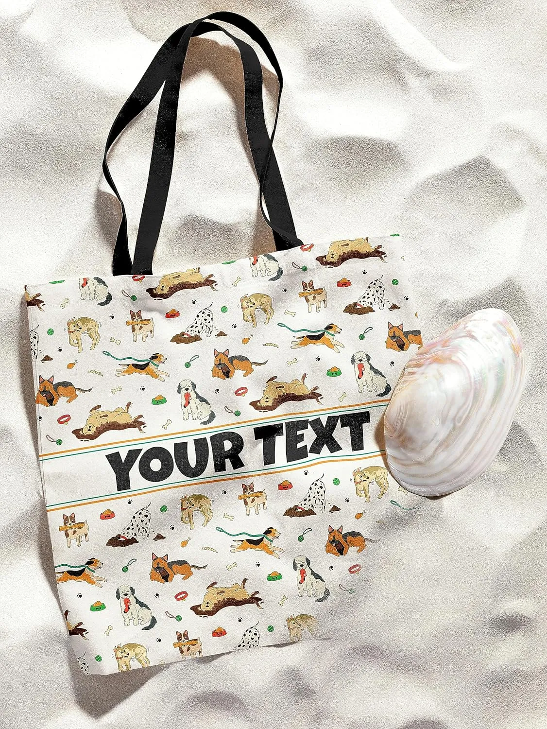 Personalized Tote Bag - Dogs, Custom Name/Text, Reusable w/Straps, Canvas Cloth Fabric, Customized Gift Idea, Birthday/Christmas/Holiday Present, 13x13