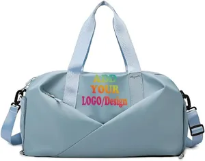 Personalized Waterproof Gym Team Sports Bag Custom Travel Duffle Bag With Logo/Name/Photo (Light blue)