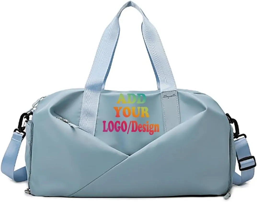 Personalized Waterproof Gym Team Sports Bag Custom Travel Duffle Bag With Logo/Name/Photo (Light blue)