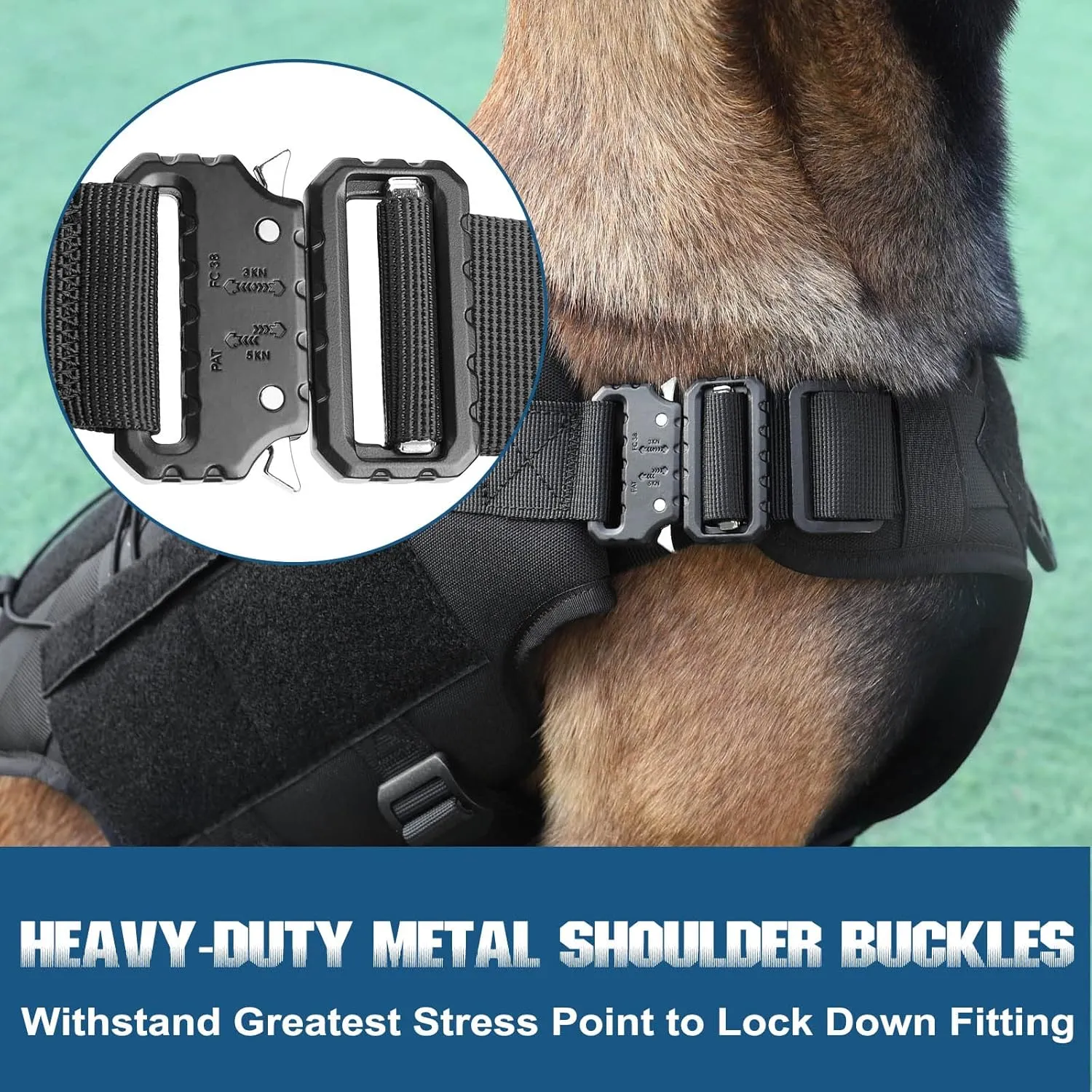 PETNANNY Tactical Dog Harness - Service Dog Harness Emotional Support Dog Vest for Medium Large Dogs, No Pull ESA Dog Vest with Hook & Loop, Working Molle Vest for Training Huntin(Black,L)
