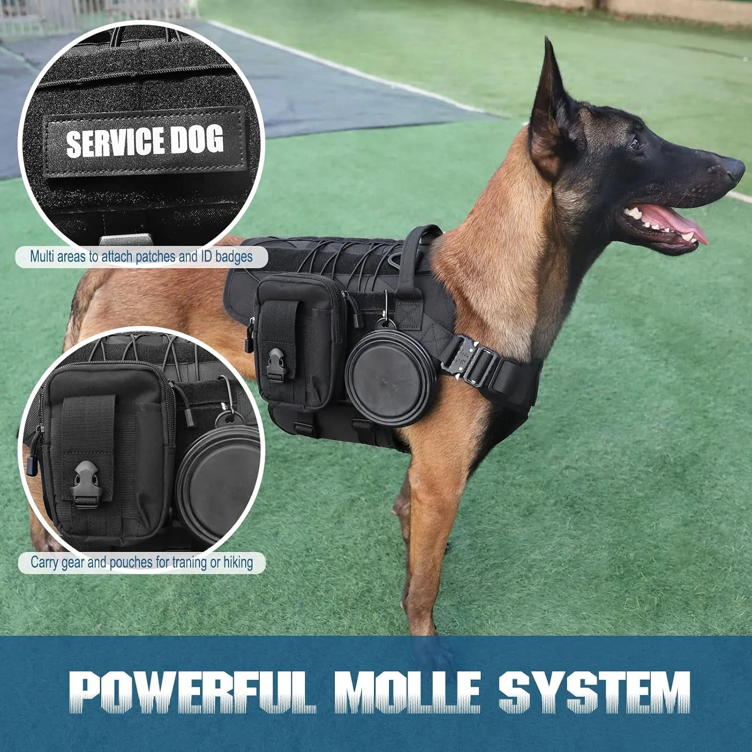 PETNANNY Tactical Dog Harness - Service Dog Harness Emotional Support Dog Vest for Medium Large Dogs, No Pull ESA Dog Vest with Hook & Loop, Working Molle Vest for Training Huntin(Black,L)