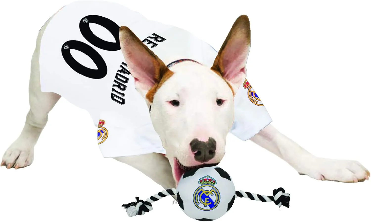 Pets First MLS Real Madrid DOG TOY SOCCER FOOTBALL with Ropes & built-in Squeaker, Tough DOG & CAT TOY in Club color