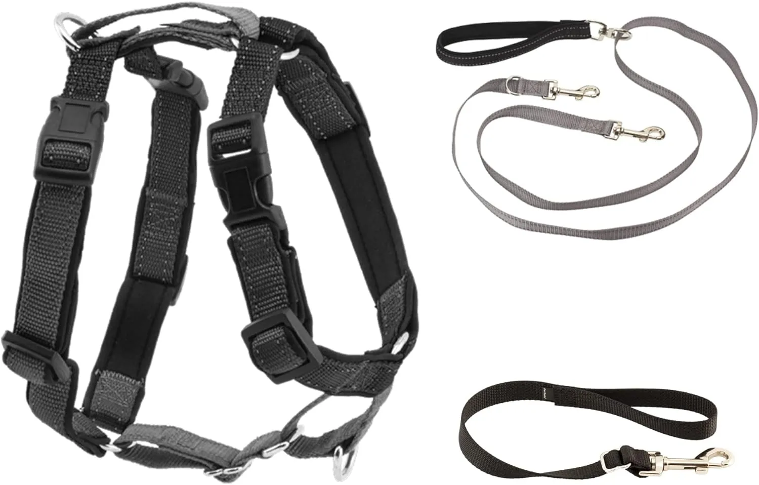 PetSafe 3 in 1 Harness with Two Point Control Leash, No-Pull Harness, Medium, Black, Adjustable