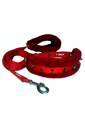 Petshop7 Fur Nylon Dog Collar & Leash With Spike (Large, Red)