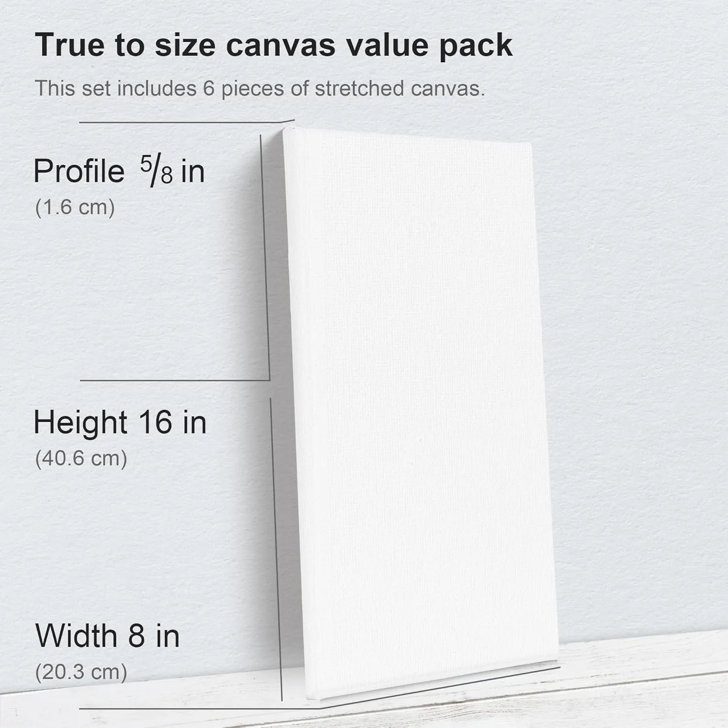 PHOENIX Long Stretched Canvas for Painting 8x16 Inch/6 Value Pack, 8 Oz Triple Primed 5/8 Inch Profile 100% Cotton White Blank Canvas, Rectangular Framed Canvas for Oil Acrylic & Pouring Art