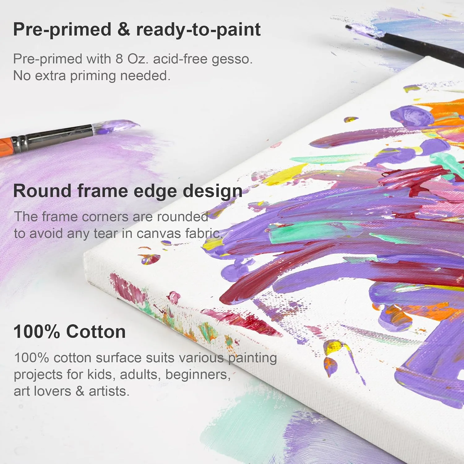 PHOENIX Stretched Canvas for Painting 16x16 Inch/4 Value Pack, 8 Oz Triple Primed 5/8 Inch Profile 100% Cotton White Blank Canvas, Square Framed Canvas for Oil Acrylic & Pouring Art