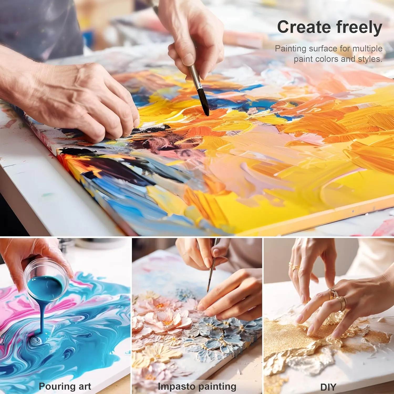 PHOENIX Stretched Canvas for Painting 16x16 Inch/4 Value Pack, 8 Oz Triple Primed 5/8 Inch Profile 100% Cotton White Blank Canvas, Square Framed Canvas for Oil Acrylic & Pouring Art