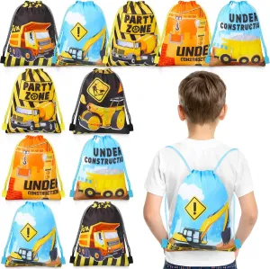 Photect 12 Pack Construction Party Favor Bags Construction Theme Drawstring Backpack Truck Gifts Bags Mini Engineering Car Class Reward Prizes for Kids Truck Car Birthday Party Supplies 10 x 12 Inch