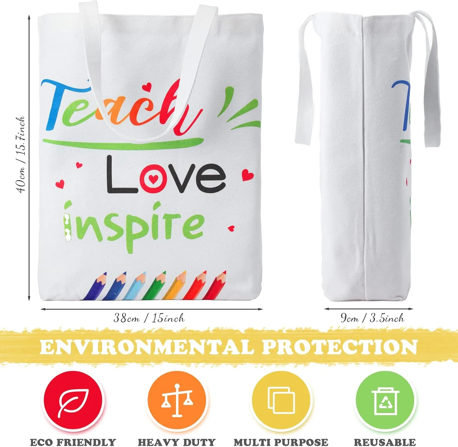 Photect 6 Pcs Christmas Teacher Appreciation Gift Bag 15.8 x 15'' Reusable Canvas Grocery Tote Bag for Men Women Travel