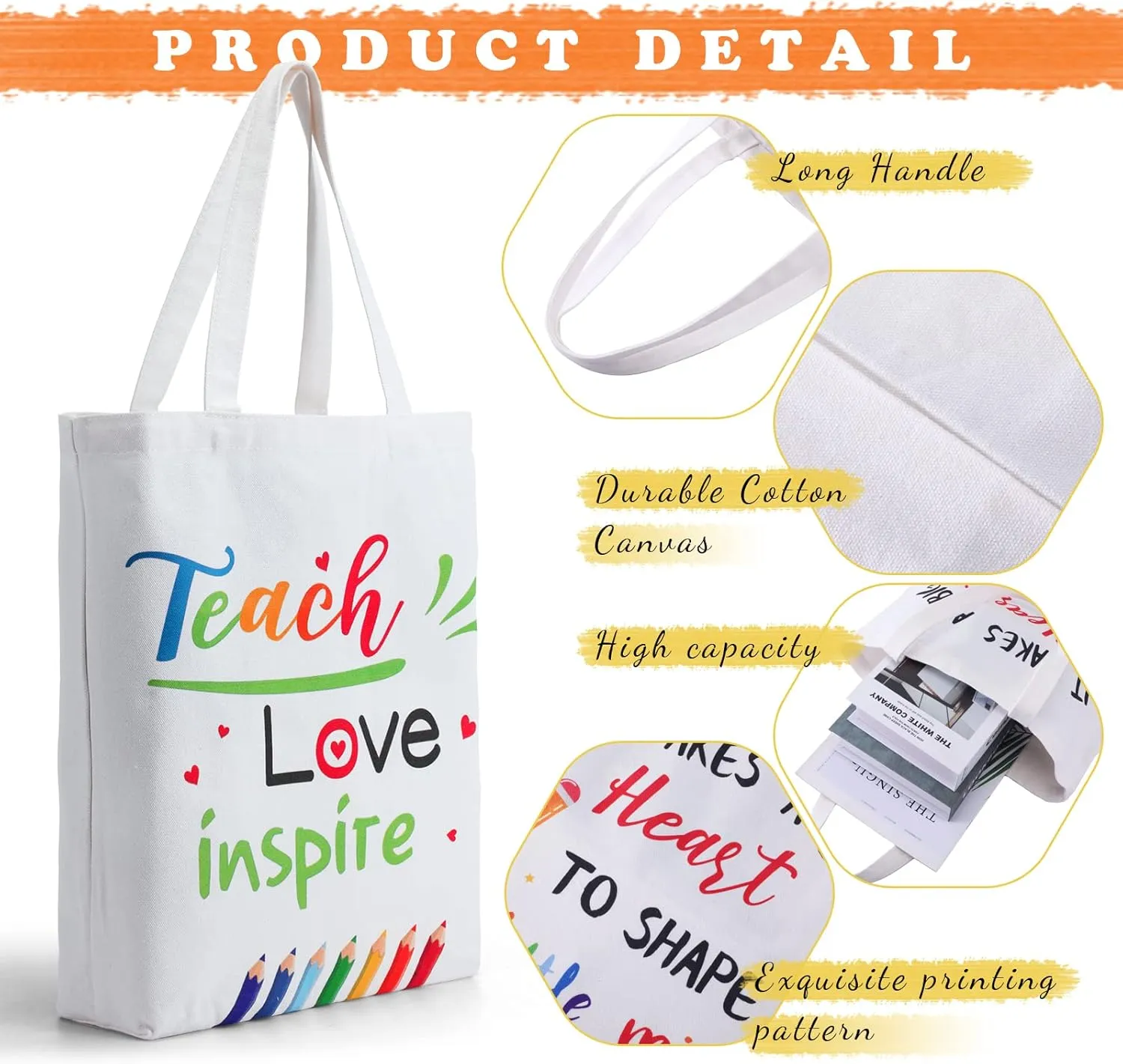 Photect 6 Pcs Christmas Teacher Appreciation Gift Bag 15.8 x 15'' Reusable Canvas Grocery Tote Bag for Men Women Travel