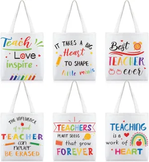 Photect 6 Pcs Christmas Teacher Appreciation Gift Bag 15.8 x 15'' Reusable Canvas Grocery Tote Bag for Men Women Travel