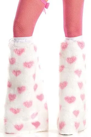 Pink & White Fuzzy Heart Boot Covers