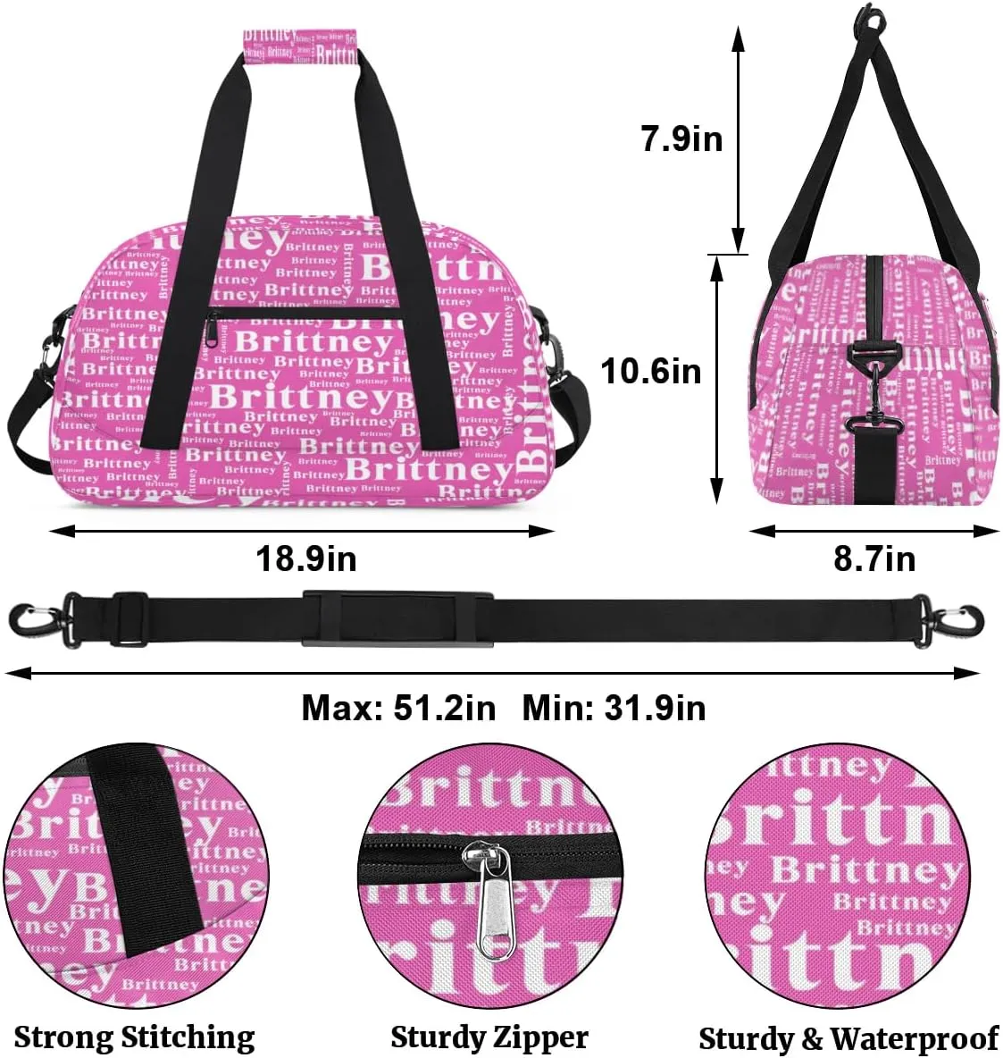 Pink Personalized Duffle Bag for Kids Custom Dance Ballet Bag with Name Lightweight Travel Weekender Overnight Bags Sport Gym Duffel Bag Workout Carry On Tote for Girls Boys