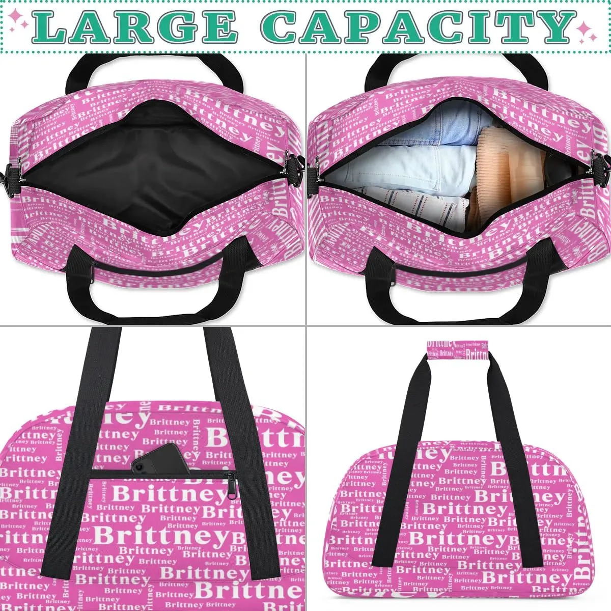 Pink Personalized Duffle Bag for Kids Custom Dance Ballet Bag with Name Lightweight Travel Weekender Overnight Bags Sport Gym Duffel Bag Workout Carry On Tote for Girls Boys