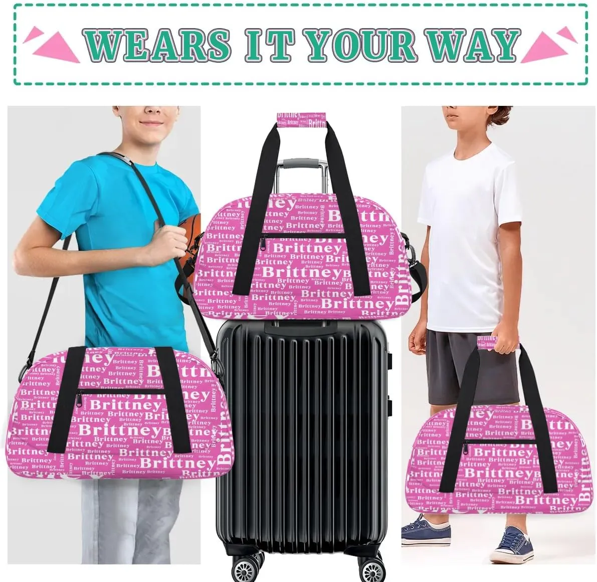 Pink Personalized Duffle Bag for Kids Custom Dance Ballet Bag with Name Lightweight Travel Weekender Overnight Bags Sport Gym Duffel Bag Workout Carry On Tote for Girls Boys