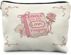Pink Preppy Makeup Bag, Coquette Makeup Bag, Reading Lovers Gifts, Pink Coquette Bow Rose Floral Cosmetic Bags, Preppy Gifts Zipper Pouch for Women, Aesthetic Makeup Bag, Pink Makeup Pouch