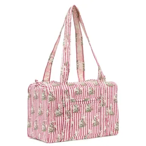 PINK STRIPE BUTTA HAND BLOCK PRINTED QUILTED TRAVEL MICRO DUFFLE BAG