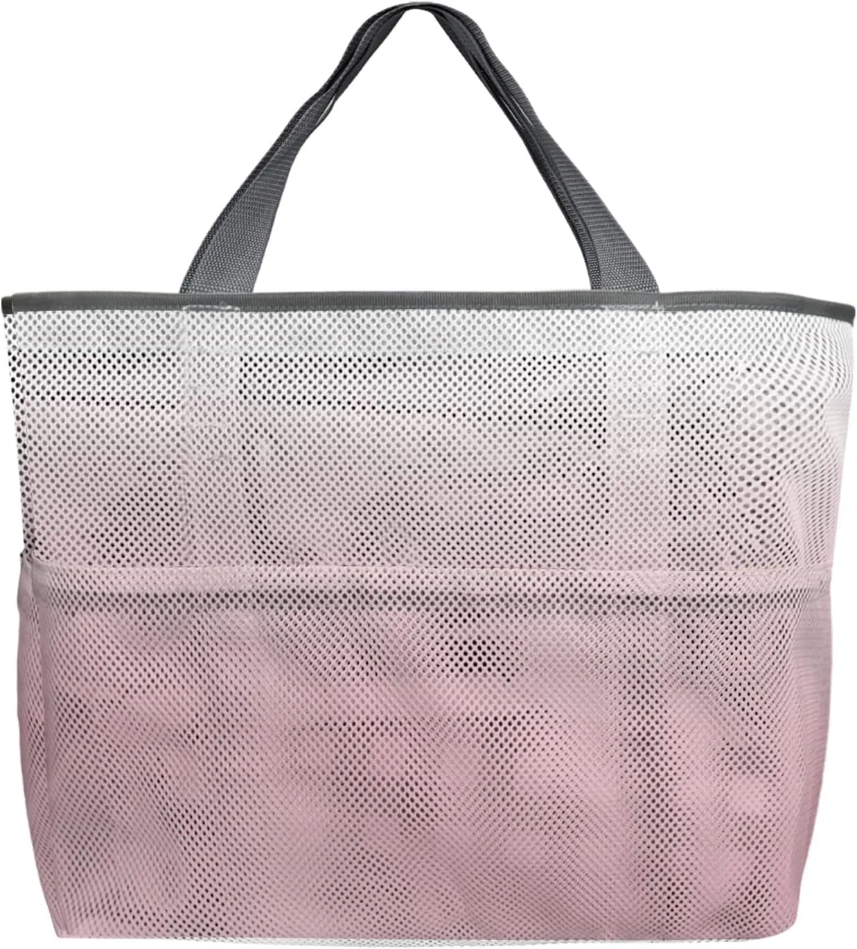 Pink White Ombre Beach Tote Bag for Women, Pink Gradient Color Modern Abstract Art Mesh Beach Bags Waterproof Sandproof, Outdoor Picnic Swim Pool Handbag - Large Beach Bag with Zipper and Pockets