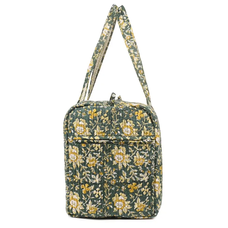 PISTACHU JAL HAND BLOCK PRINTED QUILTED TRAVEL DUFFLE BAG BIG