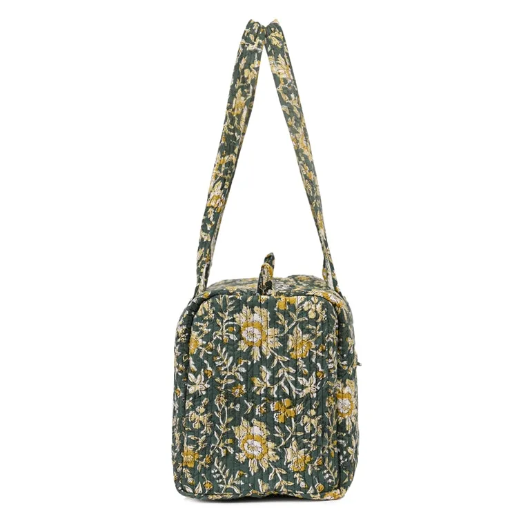 PISTACHU JAL HAND BLOCK PRINTED QUILTED TRAVEL MICRO DUFFLE BAG