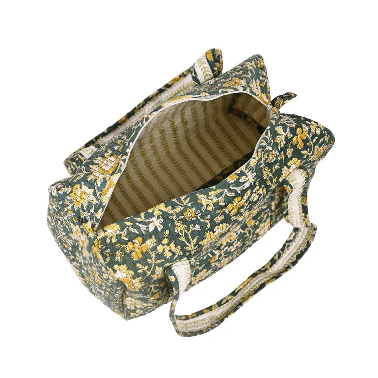 PISTACHU JAL HAND BLOCK PRINTED QUILTED TRAVEL MICRO DUFFLE BAG