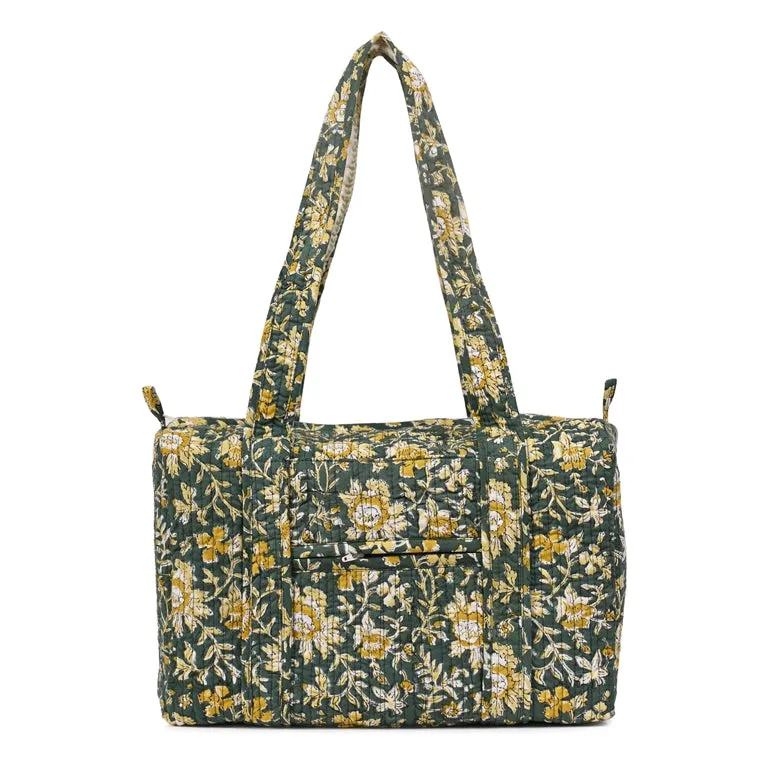 PISTACHU JAL HAND BLOCK PRINTED QUILTED TRAVEL MICRO DUFFLE BAG