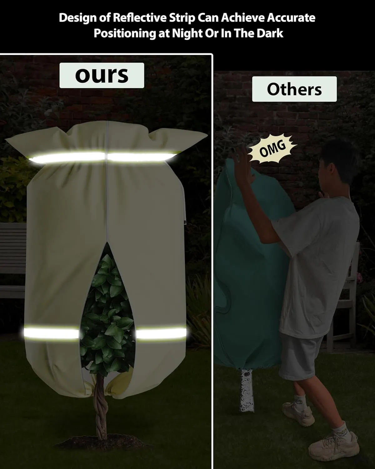 Plant Cover Freeze Protection,3 Packs 47"x72" 3 oz/yd² Thicken with Reflective Strip Frost Cloth Blankets for Trees Drawstring Bag Reusable with Zipper for Potted Winter Cold Weather Garden