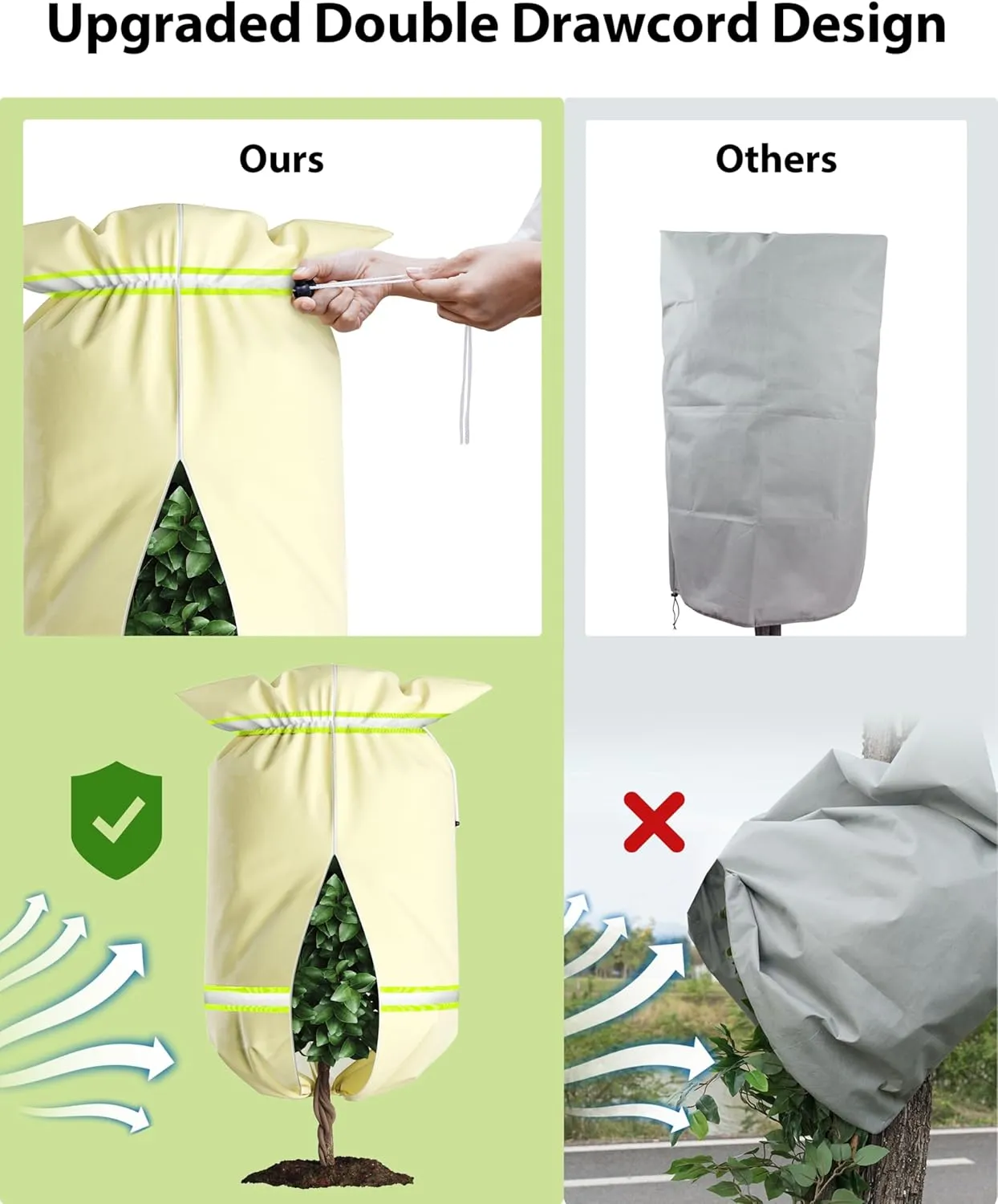 Plant Cover Freeze Protection,3 Packs 47"x72" 3 oz/yd² Thicken with Reflective Strip Frost Cloth Blankets for Trees Drawstring Bag Reusable with Zipper for Potted Winter Cold Weather Garden