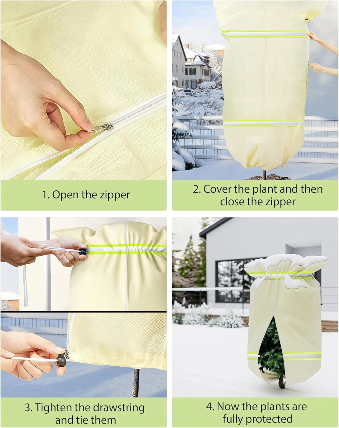 Plant Cover Freeze Protection,3 Packs 47"x72" 3 oz/yd² Thicken with Reflective Strip Frost Cloth Blankets for Trees Drawstring Bag Reusable with Zipper for Potted Winter Cold Weather Garden