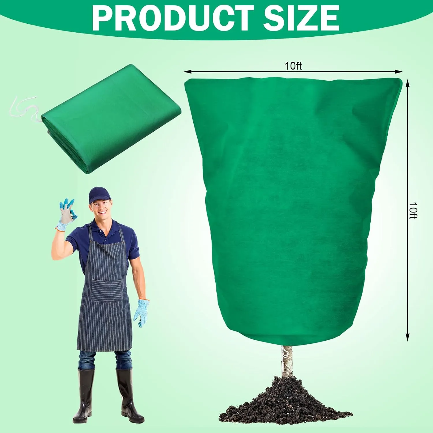 Plant Covers Freeze Protection 10 x 10 ft Extra Large Frost Cloth Plant Covers with Zipper Drawstring Winter Cold Weather Frost Blankets for Outdoor Palm Fruit Tree and Shrubs(Green)