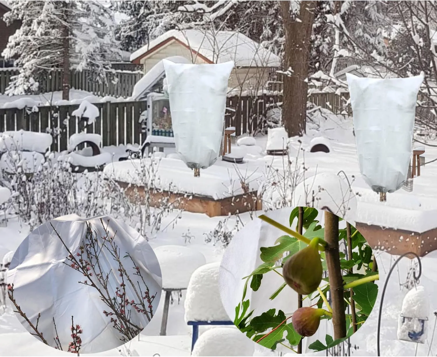 Plant Covers Freeze Protection, 2 Pack 47.7" X 71.7" Frost Protection Bags with Zipper and Drawstring for Shrubs, Trees, and Potted Plants – Winter Plant Cover for Cold Weather, Snow, and Wind. White