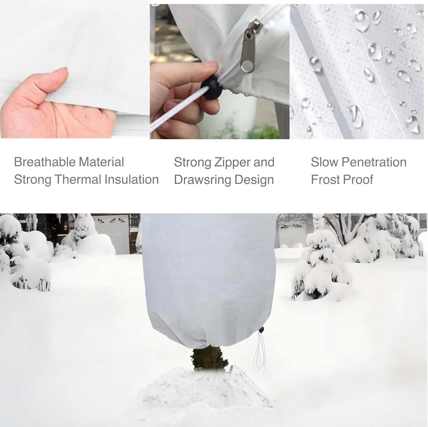 Plant Covers Freeze Protection, 2 Pack 47.7" X 71.7" Frost Protection Bags with Zipper and Drawstring for Shrubs, Trees, and Potted Plants – Winter Plant Cover for Cold Weather, Snow, and Wind. White