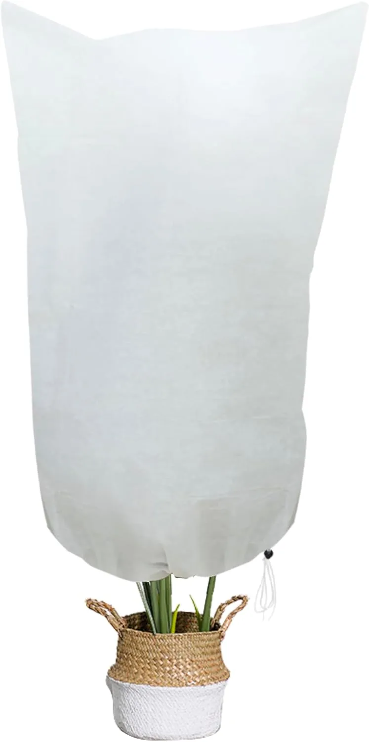 Plant Covers Freeze Protection, 2 Pack 47.7" X 71.7" Frost Protection Bags with Zipper and Drawstring for Shrubs, Trees, and Potted Plants – Winter Plant Cover for Cold Weather, Snow, and Wind. White