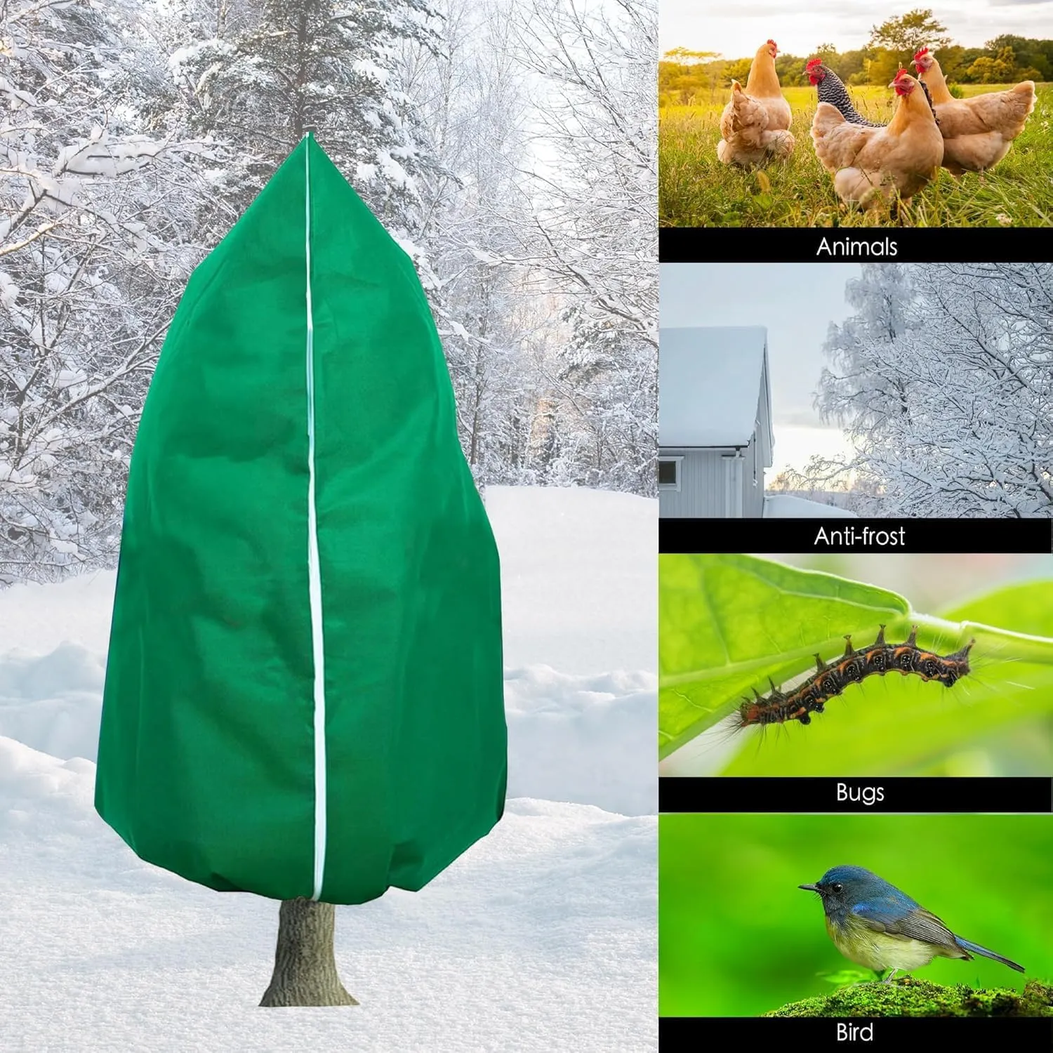 Plant Covers Freeze Protection 2 PCS 79" x 98" Large Plant Frost Cloth Tree Cover Bags for Outdoor Winter Cold Weather Shrubs Trees Jacker Covers with Zipper & Drawstring(Green, 2PC)