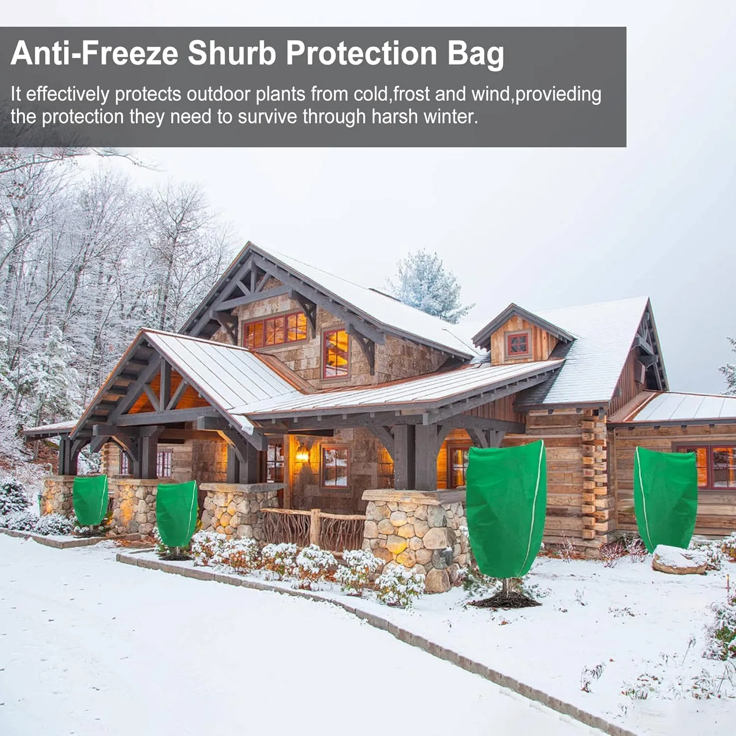 Plant Covers Freeze Protection 2 PCS 79" x 98" Large Plant Frost Cloth Tree Cover Bags for Outdoor Winter Cold Weather Shrubs Trees Jacker Covers with Zipper & Drawstring(Green, 2PC)