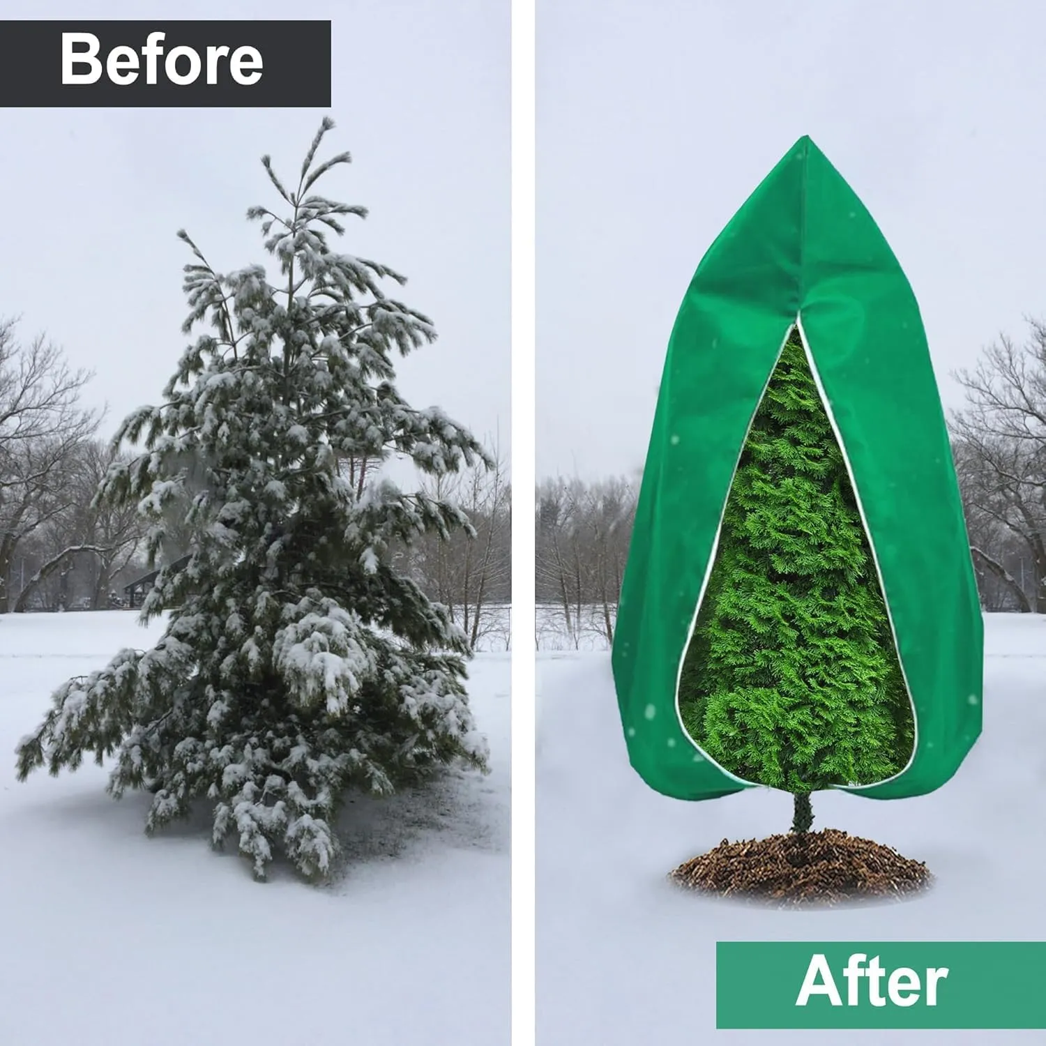 Plant Covers Freeze Protection 2 PCS 79" x 98" Large Plant Frost Cloth Tree Cover Bags for Outdoor Winter Cold Weather Shrubs Trees Jacker Covers with Zipper & Drawstring(Green, 2PC)