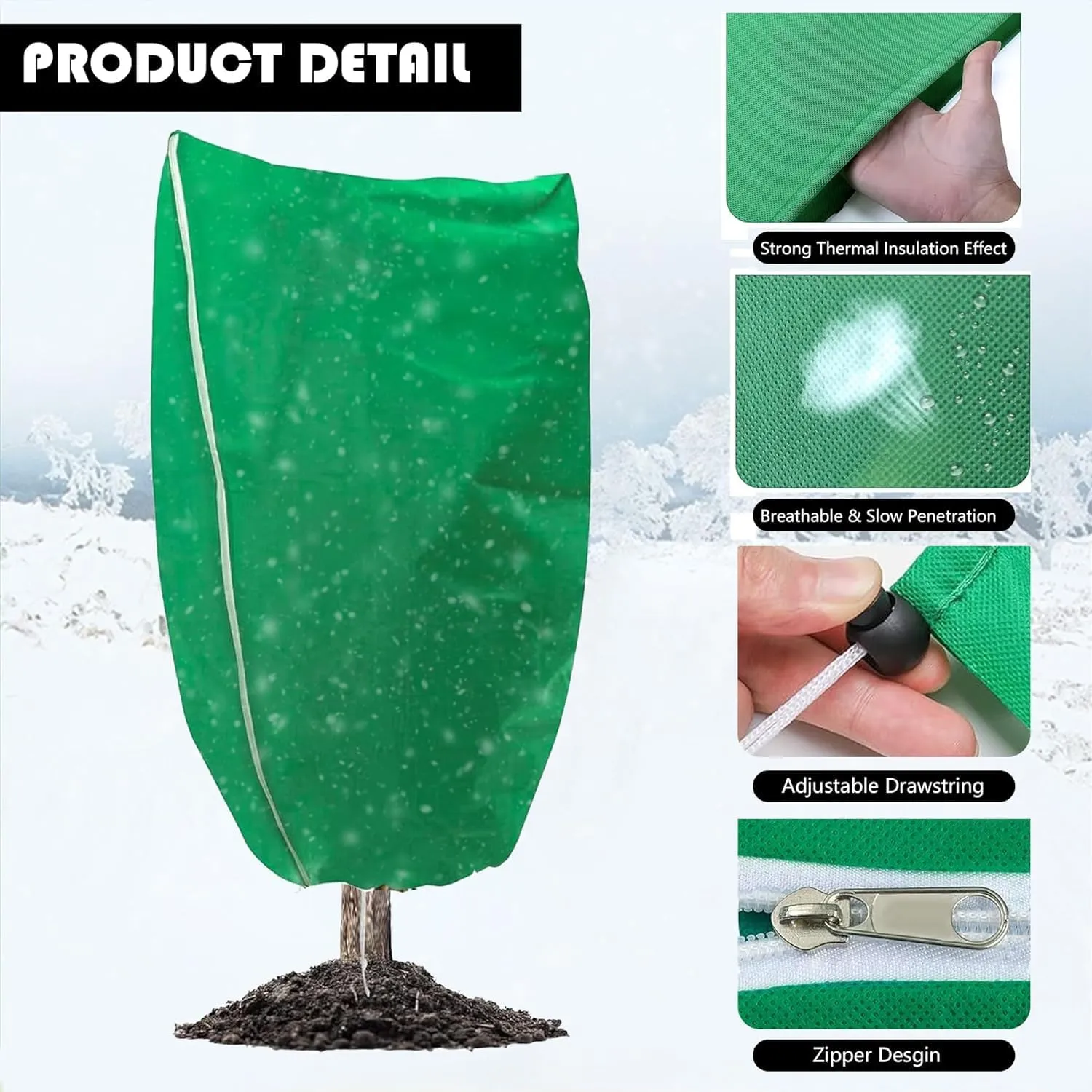 Plant Covers Freeze Protection 2 PCS 79" x 98" Large Plant Frost Cloth Tree Cover Bags for Outdoor Winter Cold Weather Shrubs Trees Jacker Covers with Zipper & Drawstring(Green, 2PC)