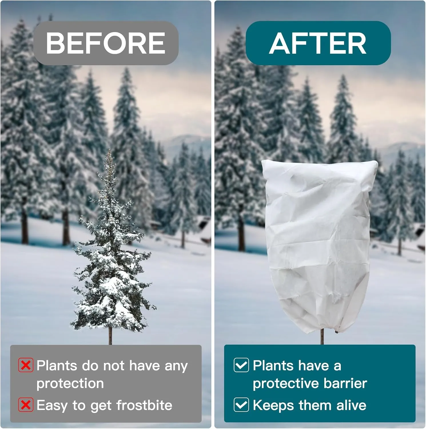 Plant Covers Freeze Protection, 47.2'' x 70.8" 2.5oz/yd² Frost Cloth Plant Freeze Protection Tree Jacket Cover for Outdoor Plants Shrubs Potted, Garden Plant Winter Protection Bags with Drawstring