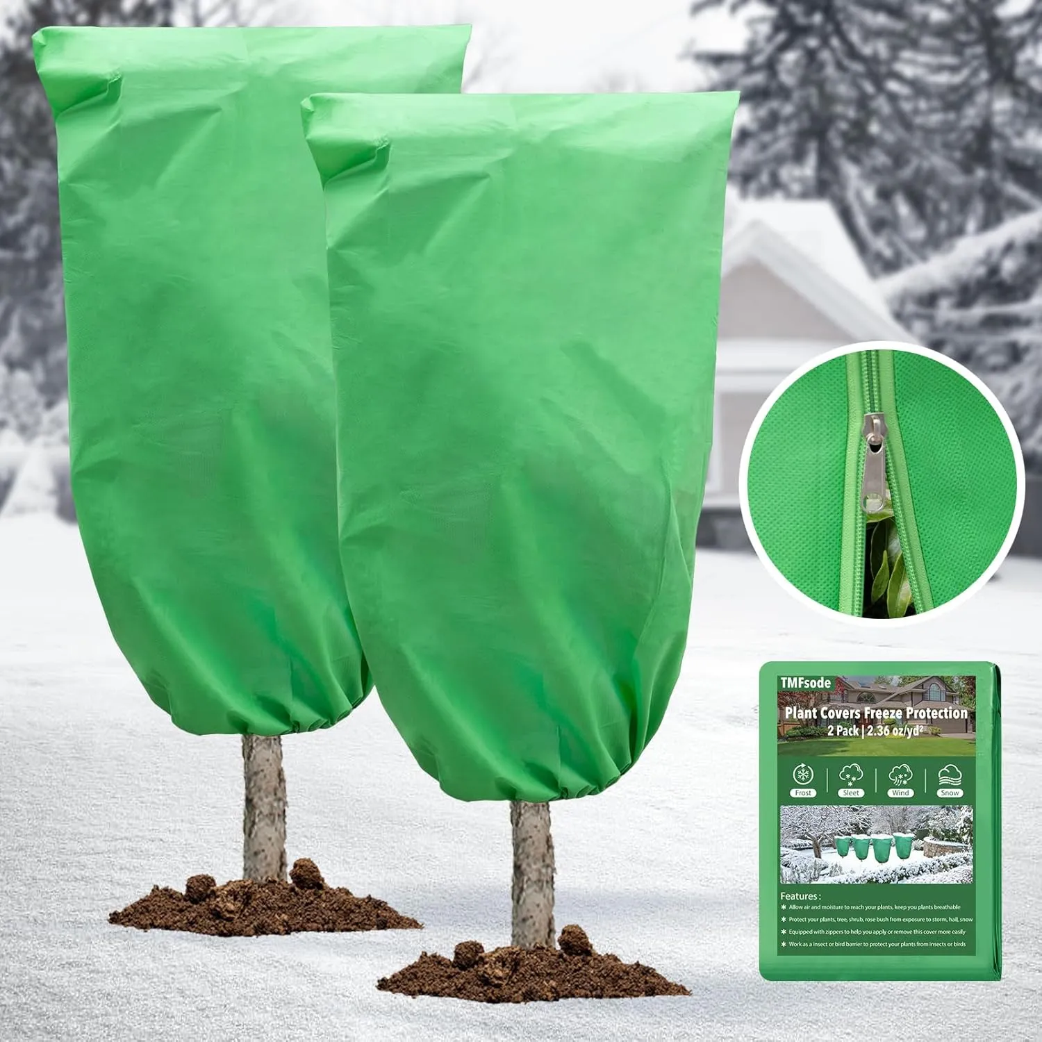 Plant Covers Freeze Protection, 70.8'' x 47.2'' Frost Blankets for Outdoor Plants, Frost Protection Plant Cover with Zipper and Drawstring for Shrubs, Fruit Tree (2 Pack)