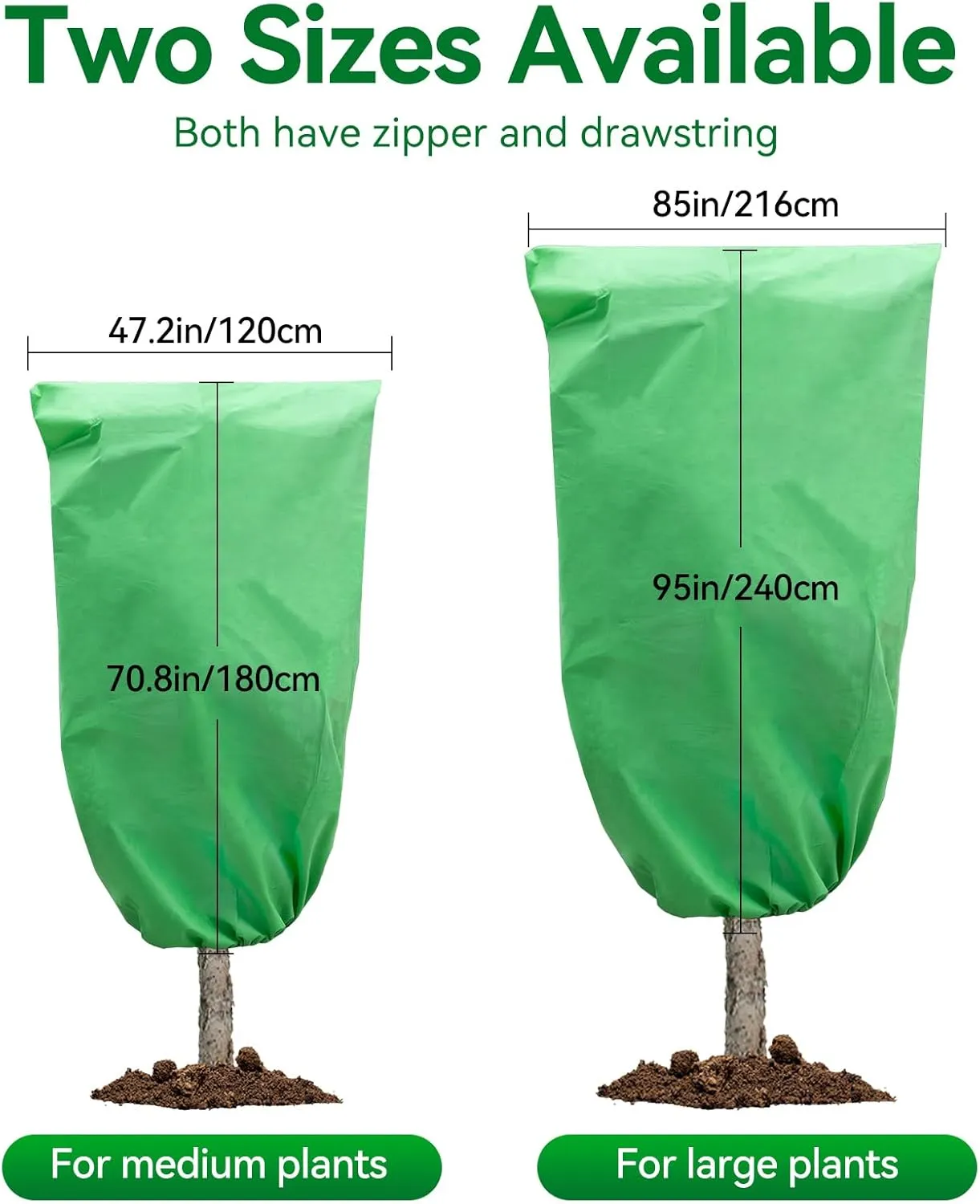 Plant Covers Freeze Protection, 70.8'' x 47.2'' Frost Blankets for Outdoor Plants, Frost Protection Plant Cover with Zipper and Drawstring for Shrubs, Fruit Tree (2 Pack)