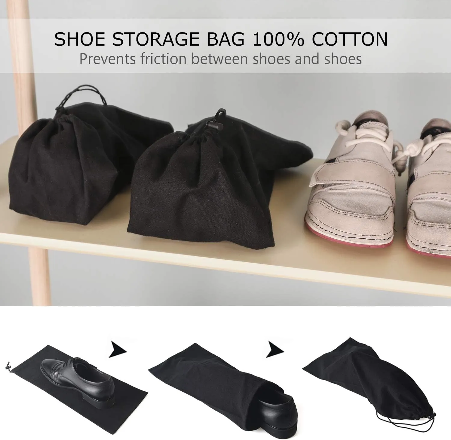PlasMaller Shoe Storage Bags 100% Cotton with Drawstring for Men and Women for Travel Protecting and Storing Shoes