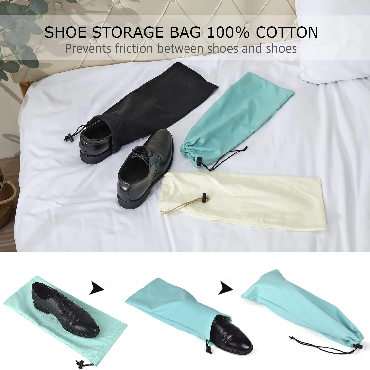 PlasMaller Shoe Storage Bags 100% Cotton with Drawstring for Men and Women for Travel Protecting and Storing Shoes