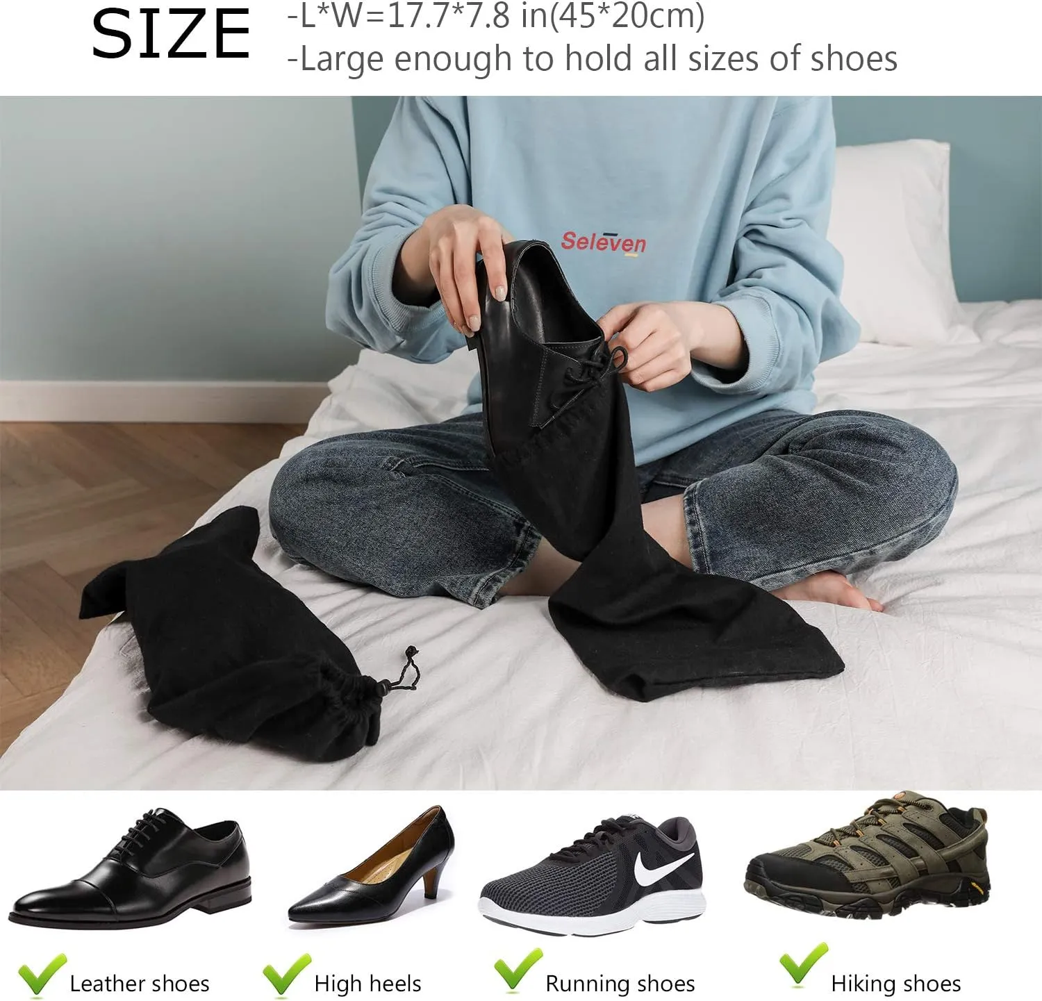 PlasMaller Shoe Storage Bags 100% Cotton with Drawstring for Men and Women for Travel Protecting and Storing Shoes