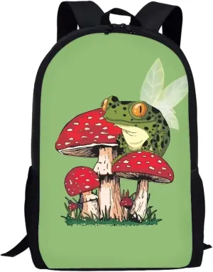 Poceacles Frog Mushrooms Pattern Backpack for Old Kids Girls Middle School Bag Bookbag for College Students Backpacks Lightweight Casual Daypack Shoulder Bag Laptop Bags